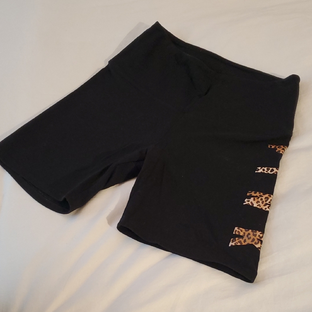 Like NEW! PINK Victoria's Secret Black Athletic Shorts with Leopard Accents